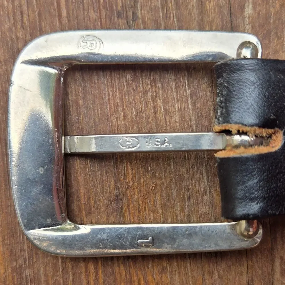 Vintage Black Tooled Leather Western Belt Size 38 Removable Buckle USA Hardware